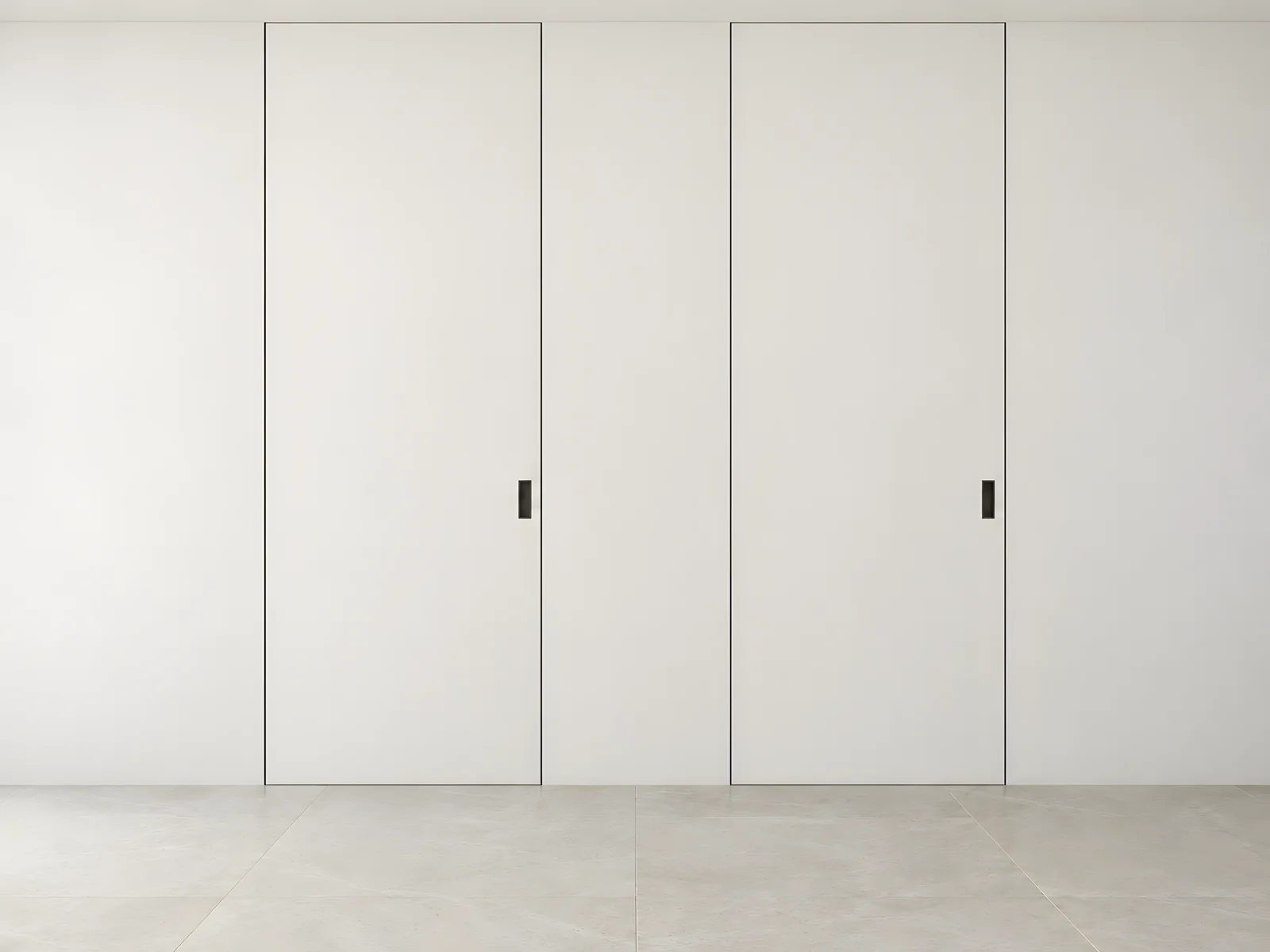 AI design concept of floor-to-ceiling flush doors set flush with the wall